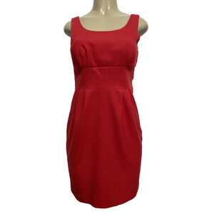 Loeffler Randall Sheath Dress Red Round Neck Sleeveless Wool Lined Strip…
